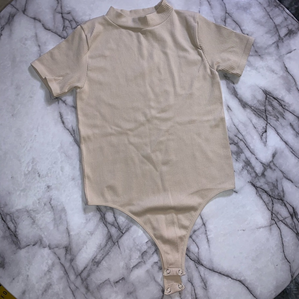 beige ribbed bodysuit
